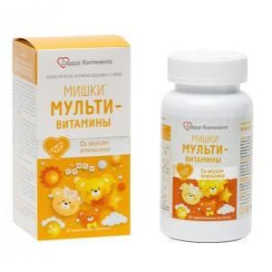СЕРДЦЕ КОНТИНЕНТА МИШКИ МУЛЬТИВИТАМИН ВКУС АПЕЛЬСИН №30 ПАСТИЛКИ ЖЕВ.