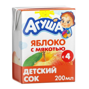 АГУША СОК 200МЛ. ЯБЛОКО МЯК. Б/САХ. 4+МЕС.